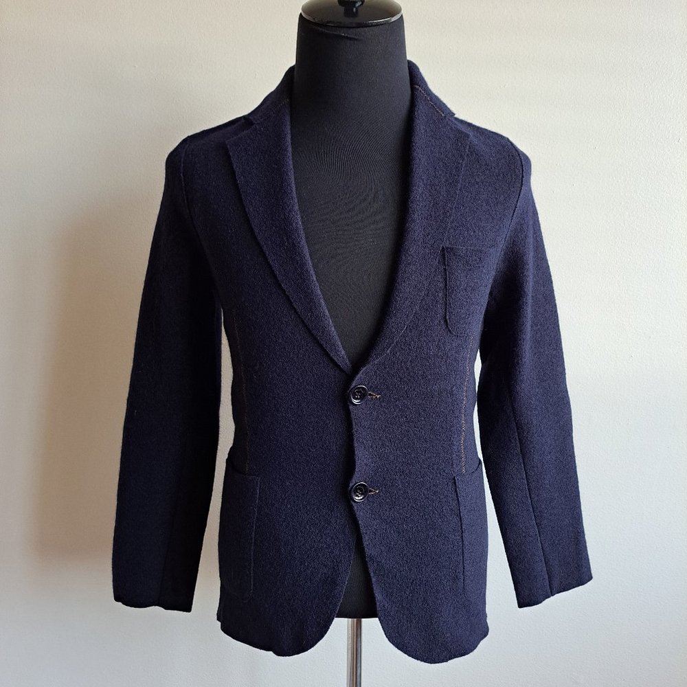 NEW Phil Petter Men's Navy Blue 100% Merino Wool Knit Blazer Size S